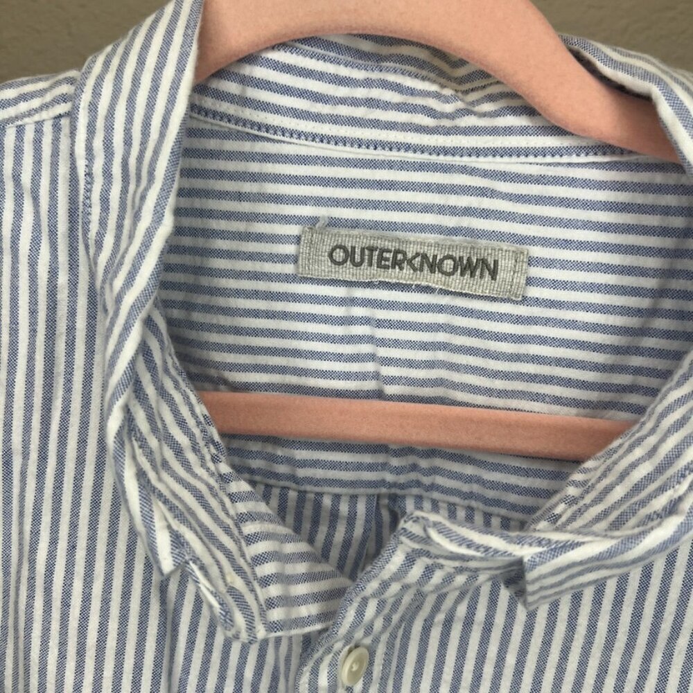 Outerknown The Artist Oxford Long Sleeve Button Down Shirt - White/Blue Size XXL - Picture 3 of 8